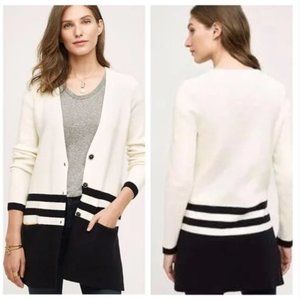 Anthropologie Angel of the North Varsity Cardigan Long Cream w/ Navy Stripe MED